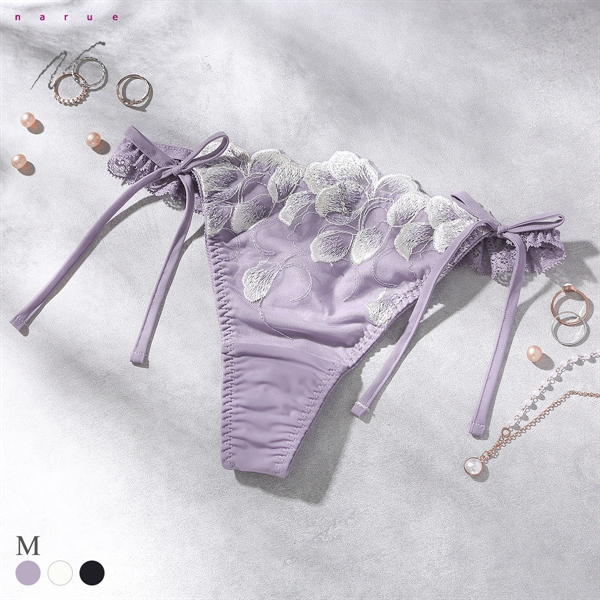 ナルエー ランジェリー オーロラ ショーツ Tバック サイドリボン 紐パン バックレース 総レース NARUE