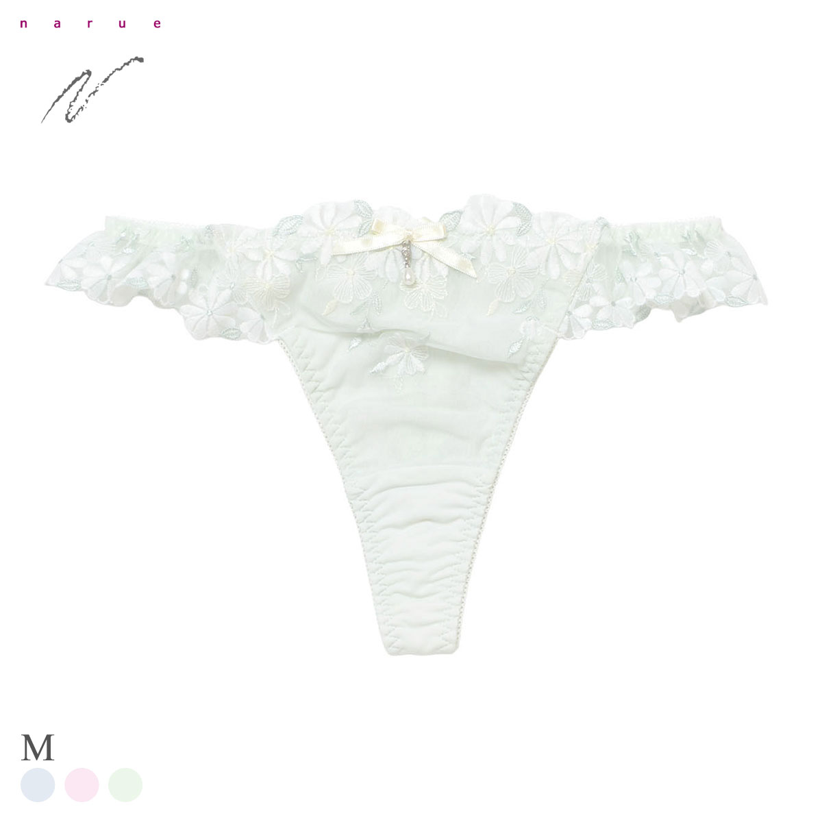 ナルエー ランジェリー マーガレット Tバックショーツ M タンガ ソング レース 単品 NARUE(GR-グリーン-M)