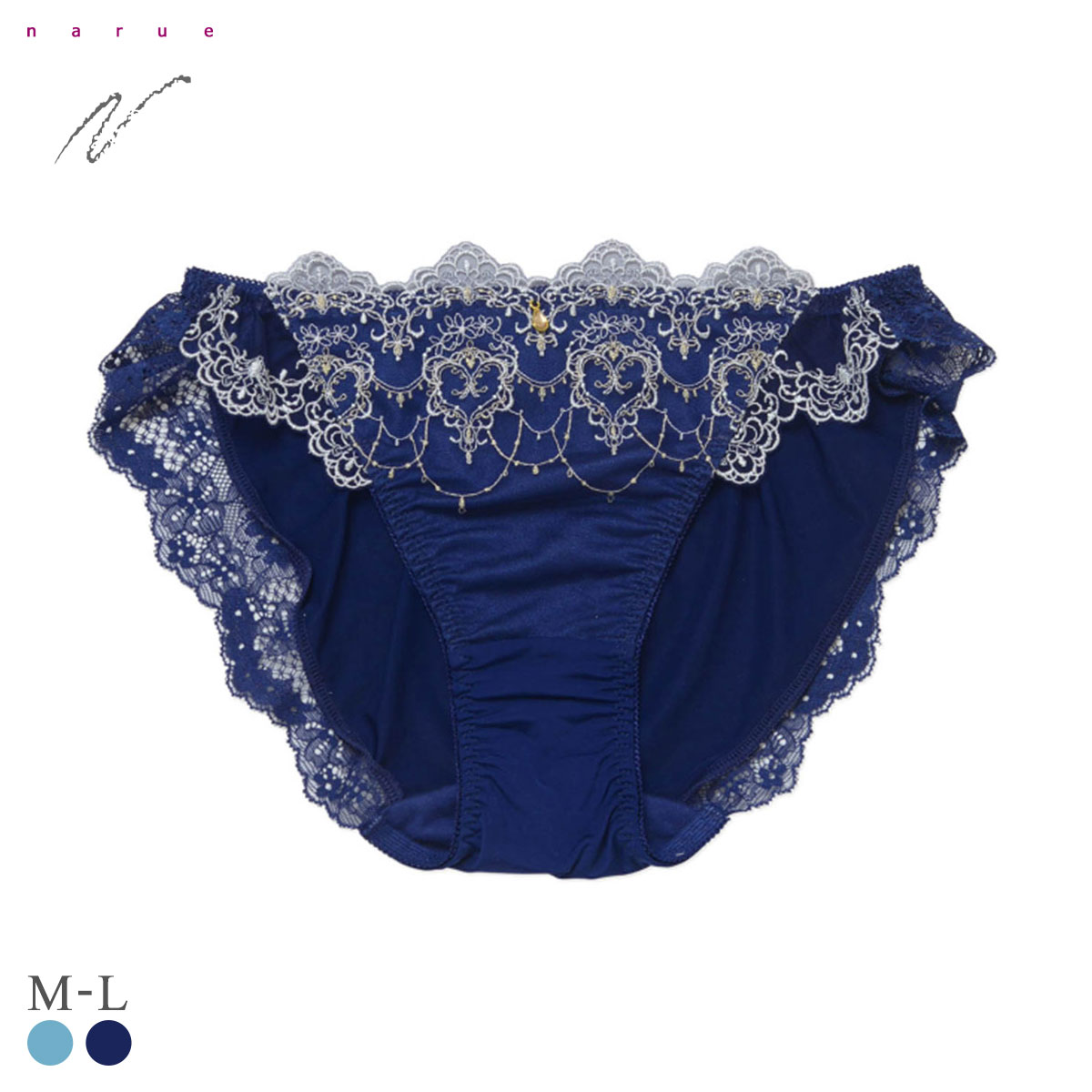 ナルエー ランジェリー ジャスミン ショーツ スタンダード ノーマル バックレース NARUE(NV-ネイビー-M)