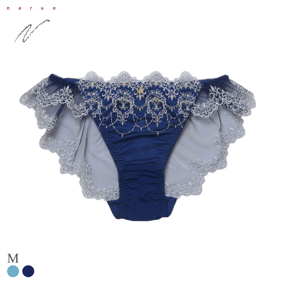 ナルエー ランジェリー ジャスミン ショーツ スタンダード ノーマル 総レース バックレース NARUE(NV-ネイビー-M)
