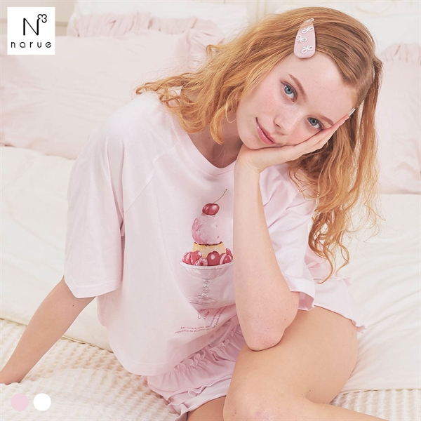 ナルエー パジャマ コットン天竺チェリースイーツショートパンツセットアップ ルームウェア 綿100％ 上下セット NARUE
