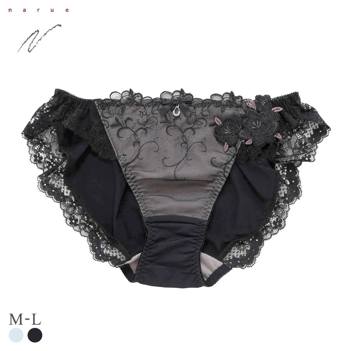 ナルエー ランジェリー ララ ショーツ M L スタンダード バックレース NARUE(BK-ブラック-M)