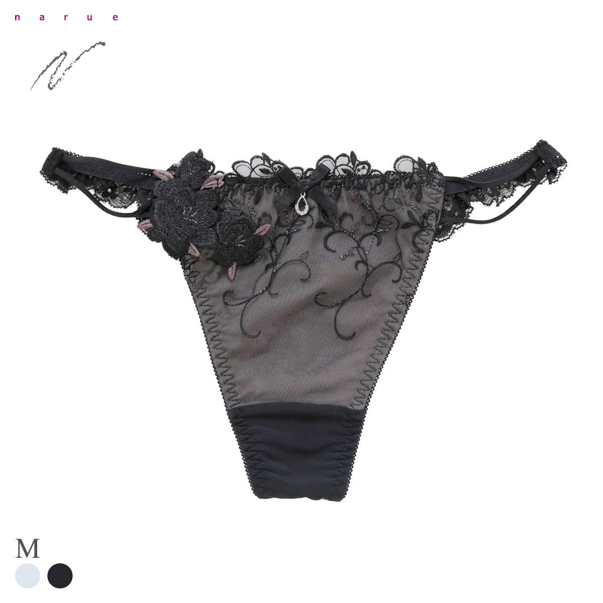 ナルエー ランジェリー ララ ショーツ Tバック ストリング 総レース バックレース NARUE(BK-ブラック-M)