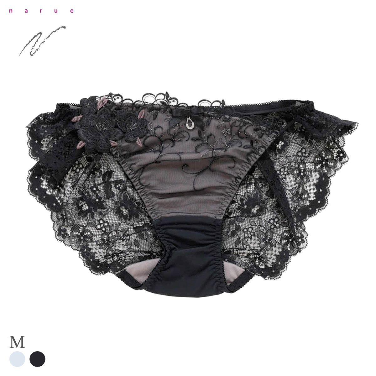 ナルエー ランジェリー ララ ショーツ  総レース スタンダード バックレース NARUE(BK-ブラック-M)