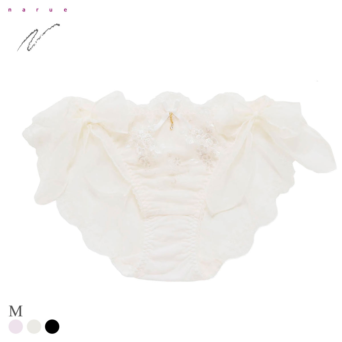 ナルエー ランジェリー ジル ショーツ サイドリボン バックレース 総レース NARUE(WH-ホワイト-M)