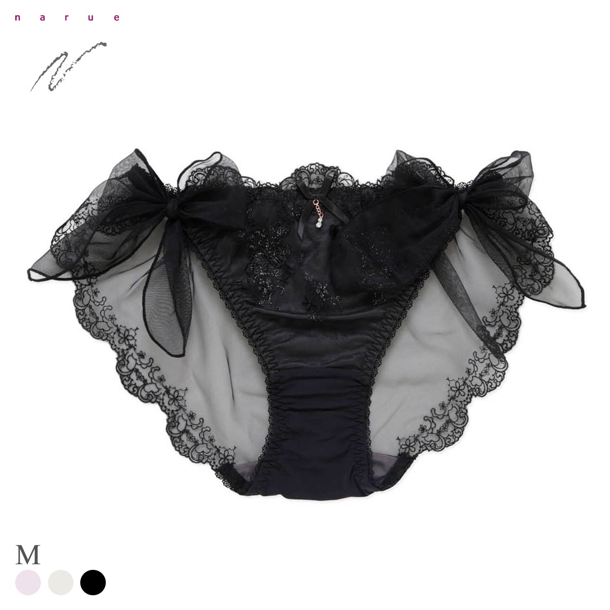 ナルエー ランジェリー ジル ショーツ サイドリボン バックレース 総レース NARUE(BK-ブラック-M)