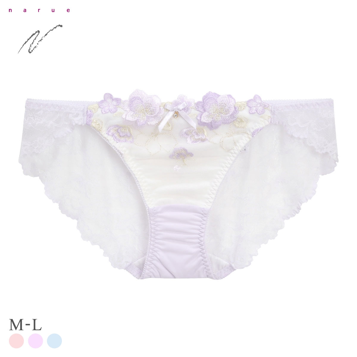 ナルエー ランジェリー ティア ショーツ M L LL スタンダード ノーマル ビキニ 総レース バックレース NARUE(PU-パープル-M)