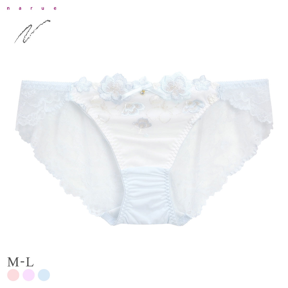 ナルエー ランジェリー ティア ショーツ M L LL スタンダード ノーマル ビキニ 総レース バックレース NARUE(BU-ブルー-M)