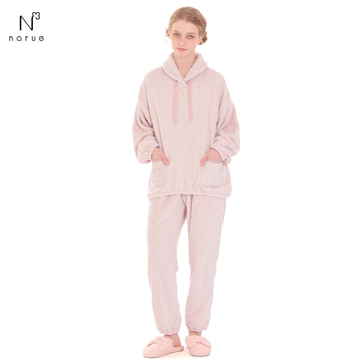 ナルエー パジャマ ソフティースノーケーブルセットアップ ルームウェア 上下セット 長袖 NARUE(PI-ピンク-M-L)