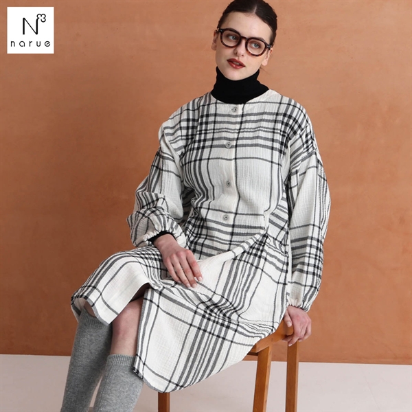 ナルエー パジャマ シュークリームガーゼ(R)オータムチェックワンピース ルームウェア ドレス ネグリジェ レディース NARUE