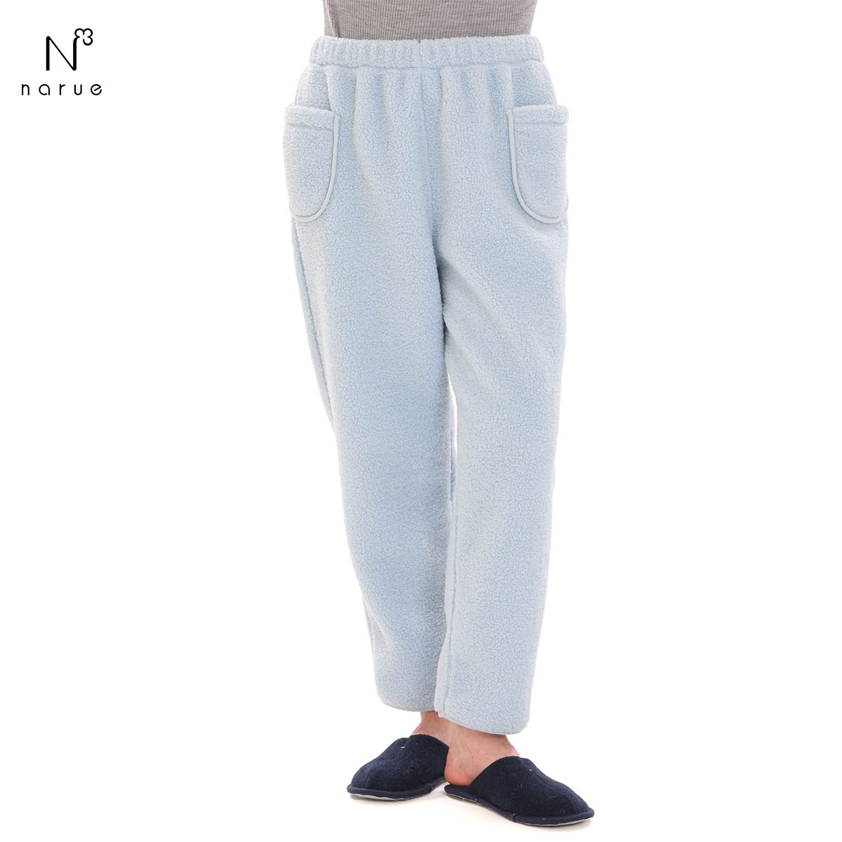 ナルエー パジャマ プードルフリースパンツ ルームウェア ロングパンツ NARUE(BU-ブルー-M-L)