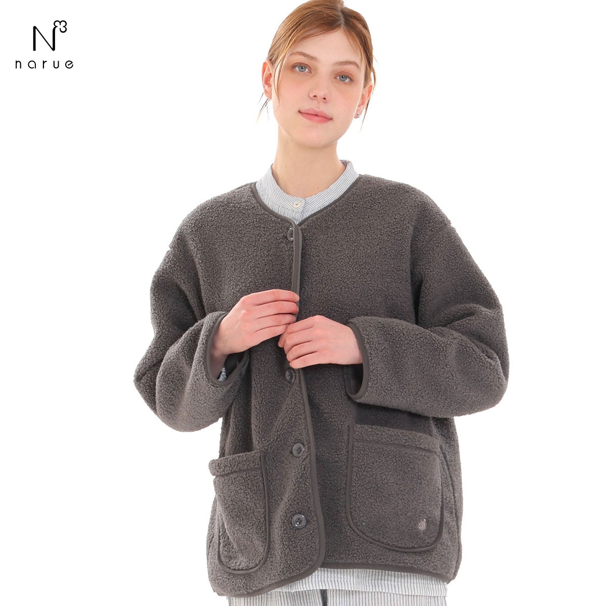 ナルエー パジャマ プードルフリースカーディガン ルームウェア 長袖 NARUE(CGY-チャコールグレー-M-L)