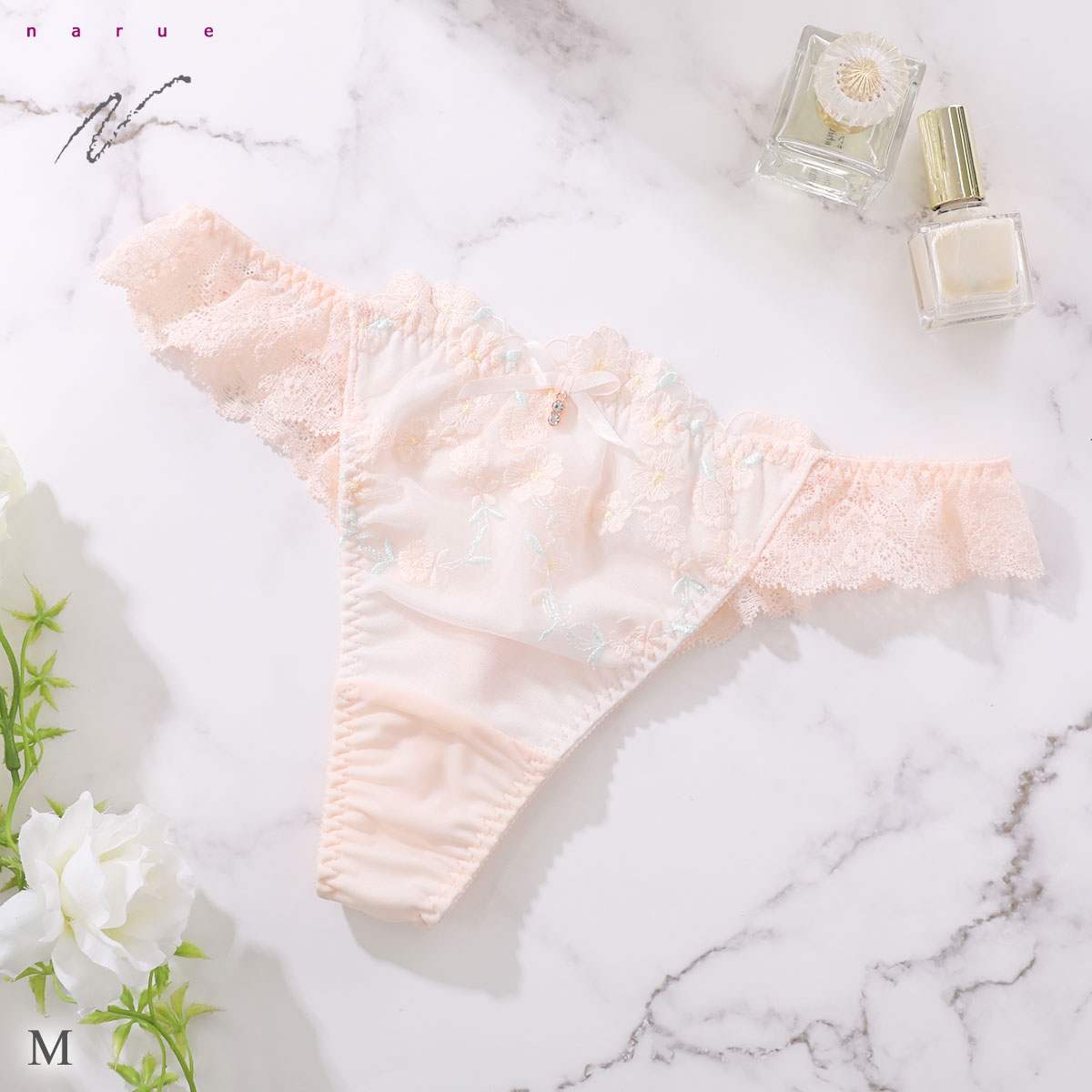 ナルエー ランジェリー リナ Tバック ショーツ タンガ バックレース 総レース NARUE(OR-オレンジ-M)