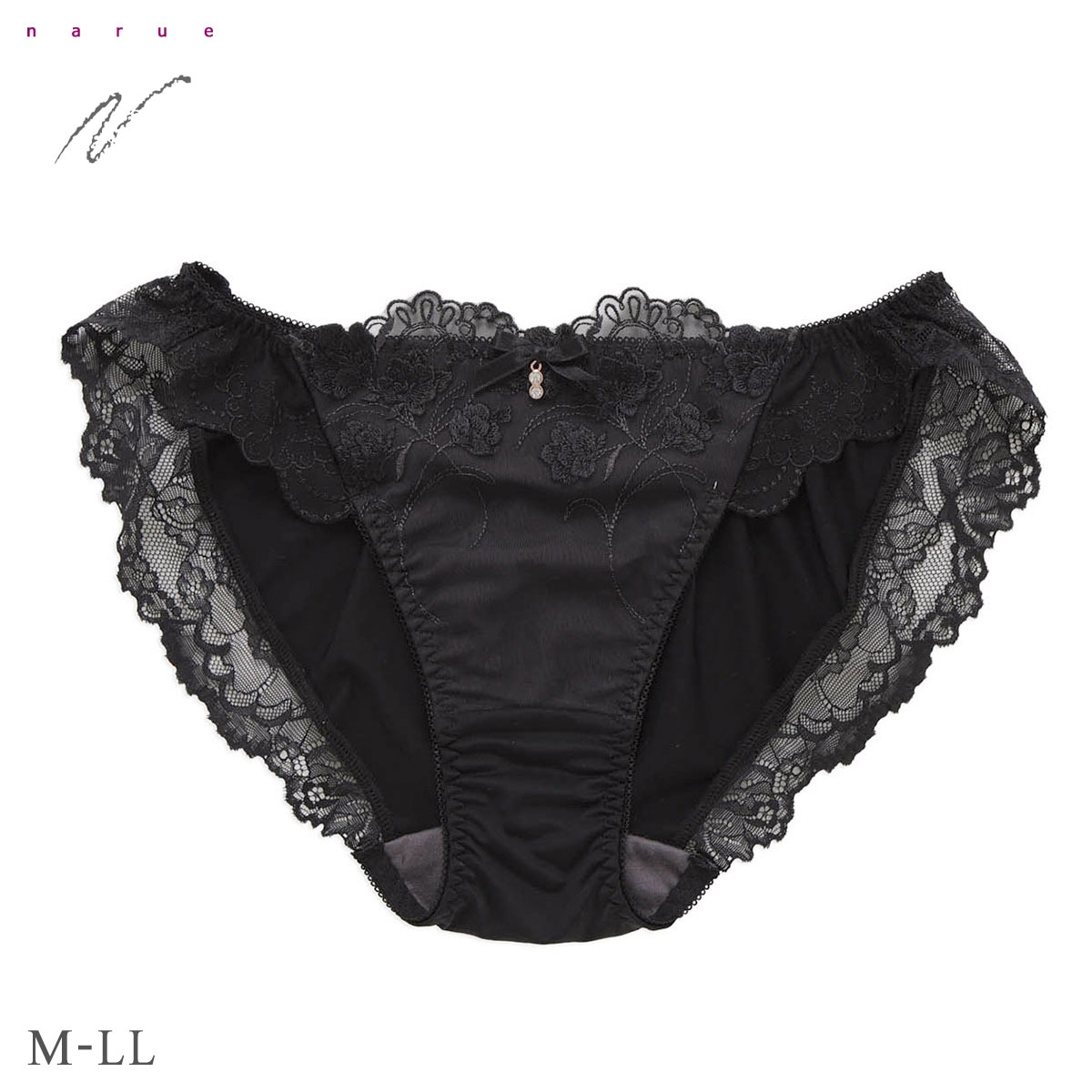 ナルエー ランジェリー ビジュードフルール ショーツ M L LL スタンダード バックレース ノーマル ビキニ 大きいサイズ NARUE(BK-ブラック-M)