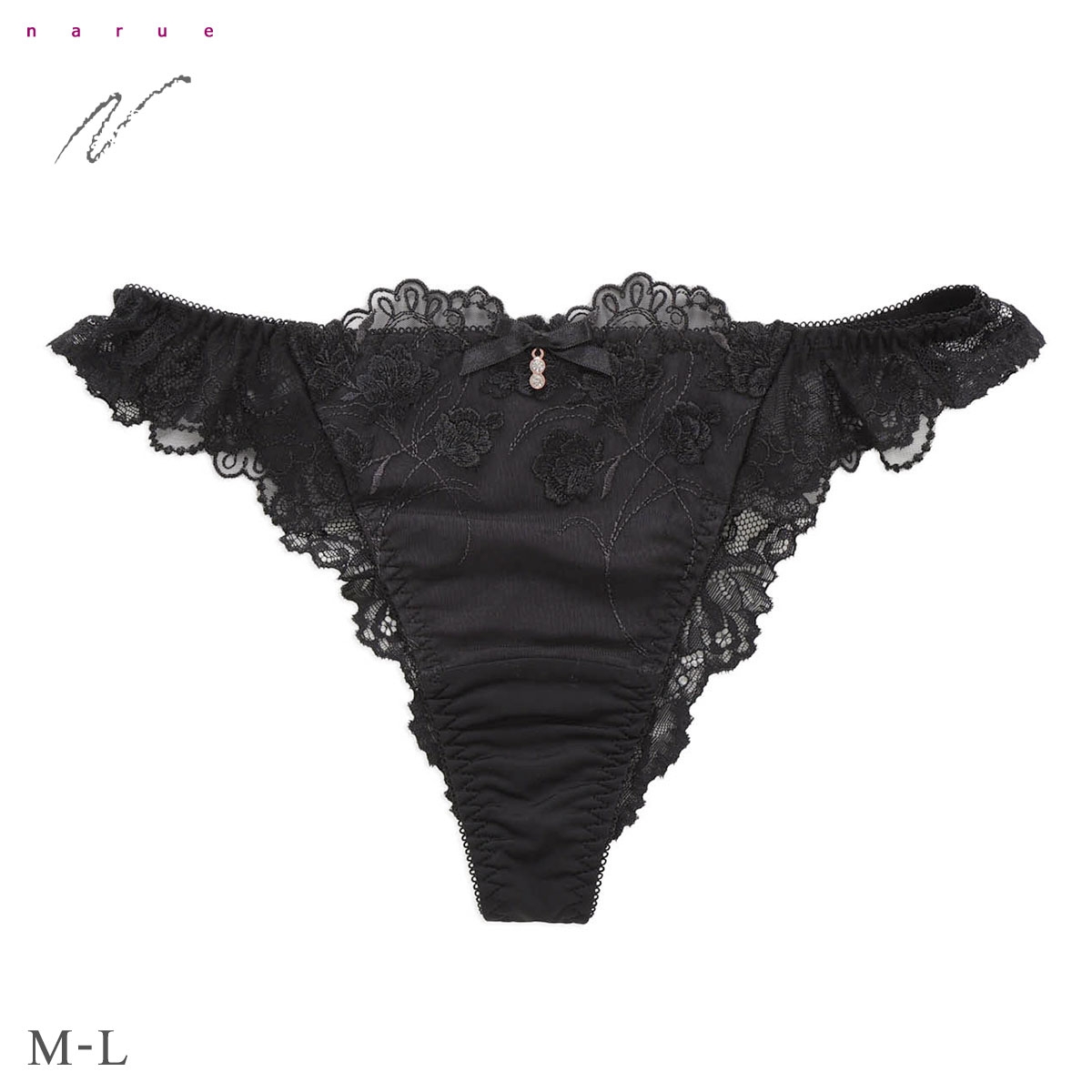 ナルエー ランジェリー ビジュードフルール Tバック ショーツ タンガ バックレース 総レース NARUE(BK-ブラック-M)