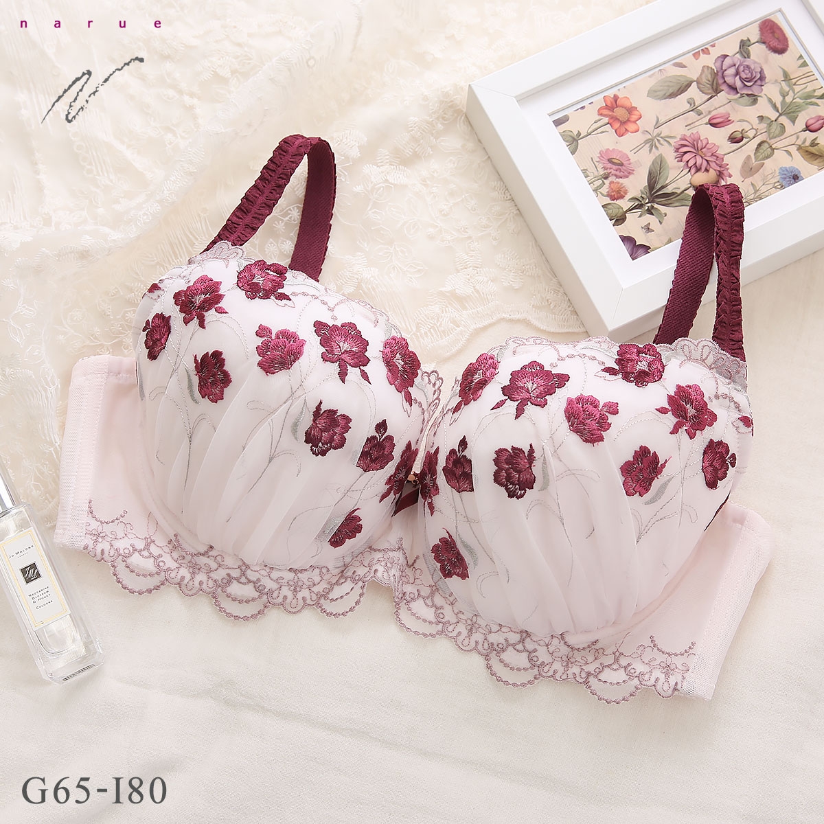 ナルエー ランジェリー ビジュードフルール ブラジャー GHI グラマー 大きいサイズ NARUE(PI-ピンク-G65)