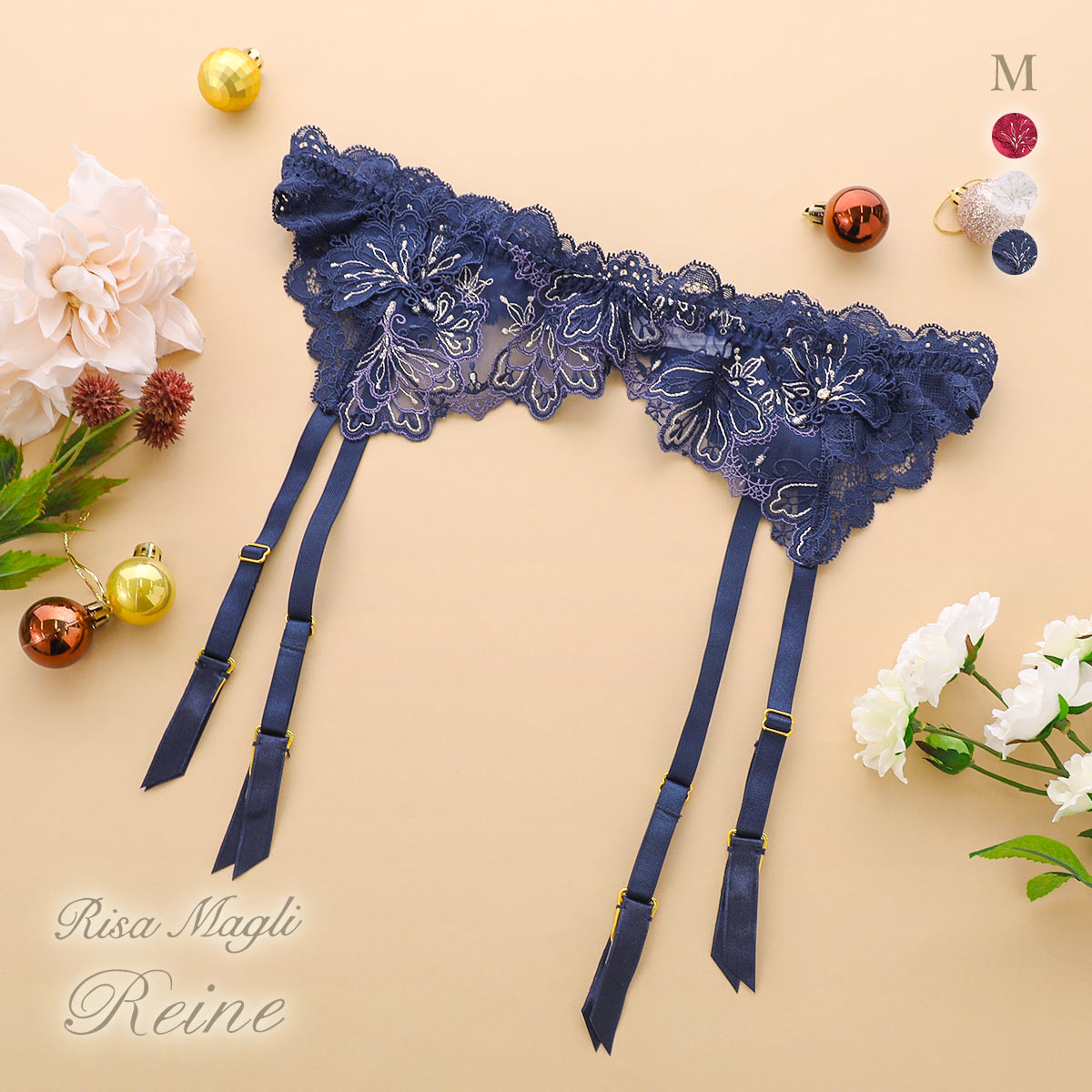 リサマリ レーヌ カロリーネ ガーターベルト ランジェリー Risa Magli Reine(NV-ネイビー-M)