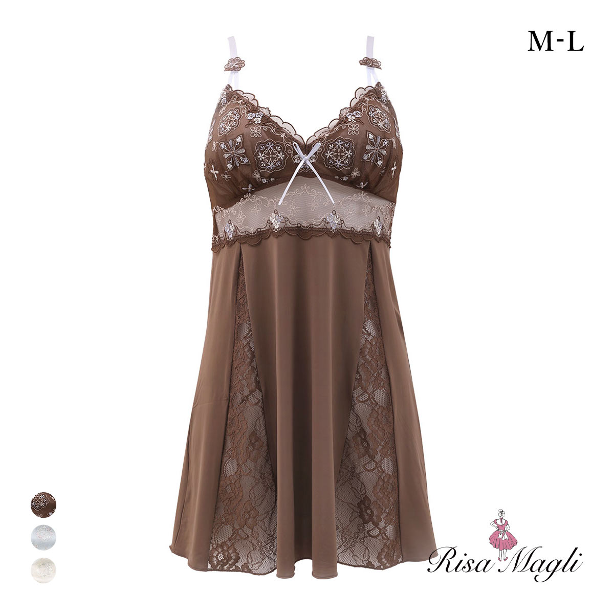 リサマリ キャシー カップ付き スリップ ランジェリー Risa Magli(BR-ブラウン-M-75)