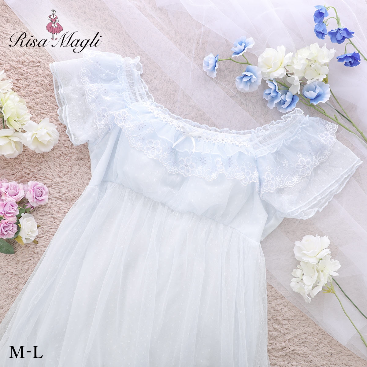 リサマリ ティニー カップ付き マキシワンピース ランジェリー Risa Magli(SX-サックス-M)