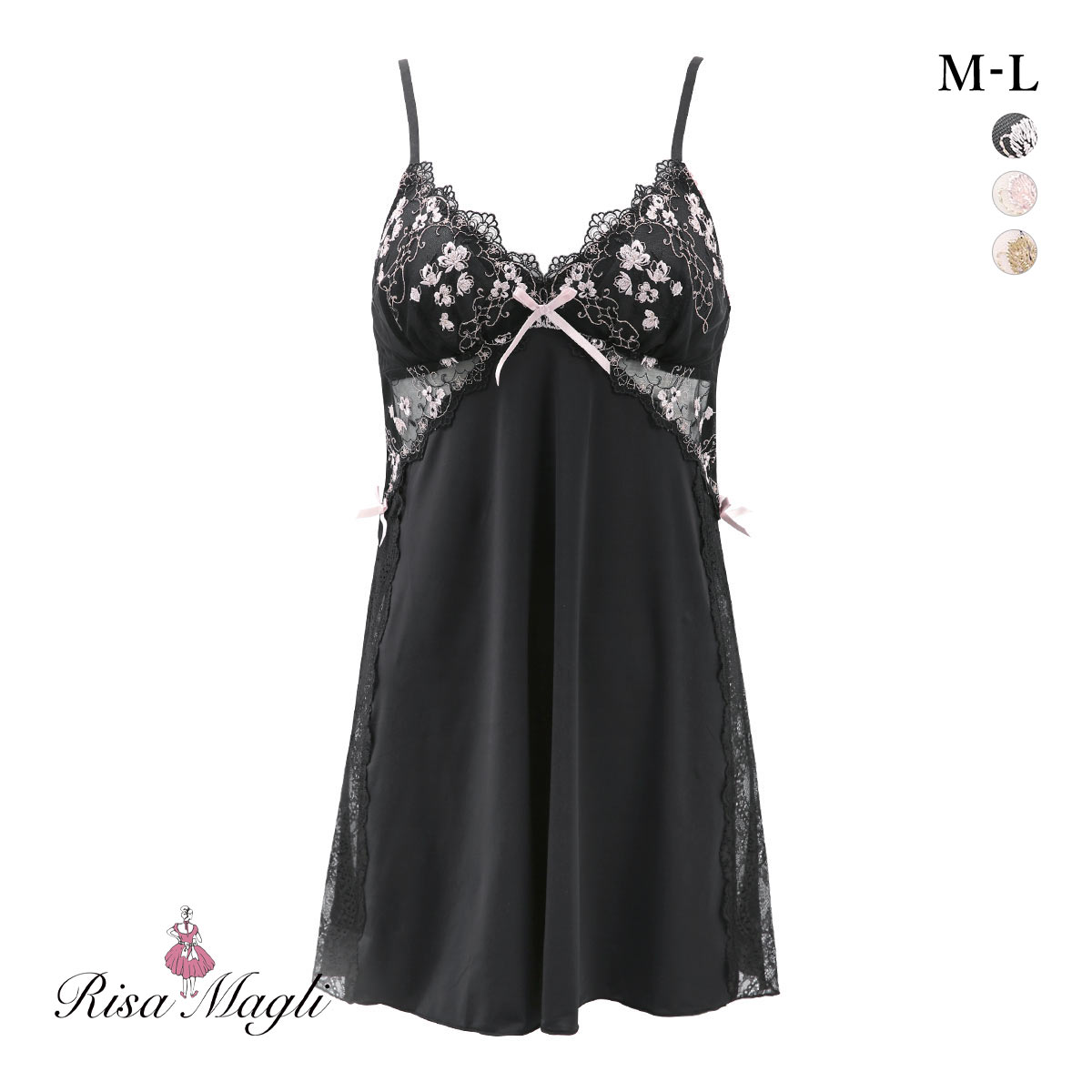 リサマリ Risa Magli カイリー カップ付き スリップ ランジェリー(BK-ブラック-M-75)