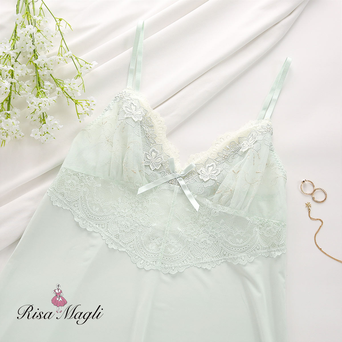 リサマリ Risa Magli マデリン スリップ ランジェリー(MI-ミント-M-80)
