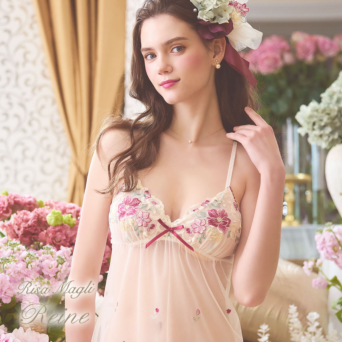 リサマリ Risa Magli レーヌ Reine エリオット スリップ キャミソール ランジェリー(RO-ローズ-M-75)