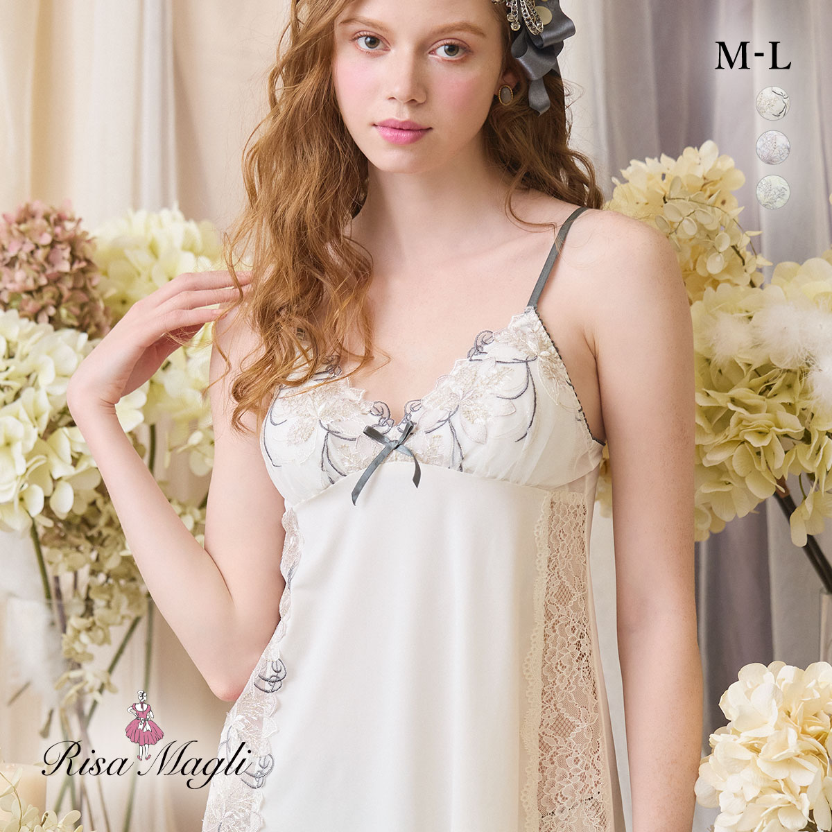 リサマリ ジェシカ カップ付き スリップ ランジェリー Risa Magli(IV-アイボリー-M-75)