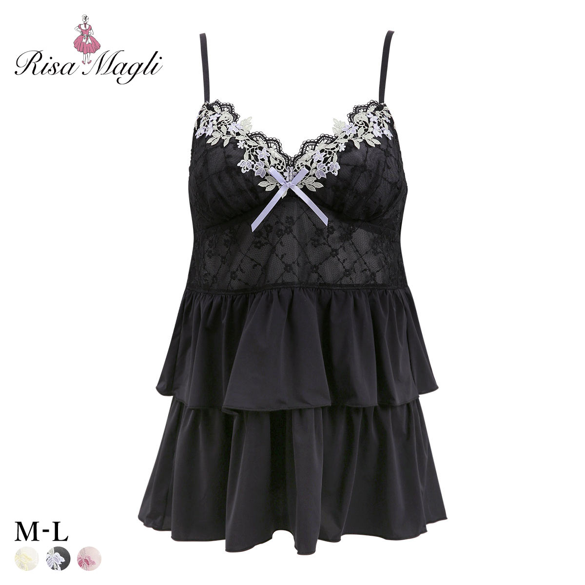 リサマリ ジニー カップ付き キャミソール スリップ ランジェリー Risa Magli(BK-ブラック-M-65)