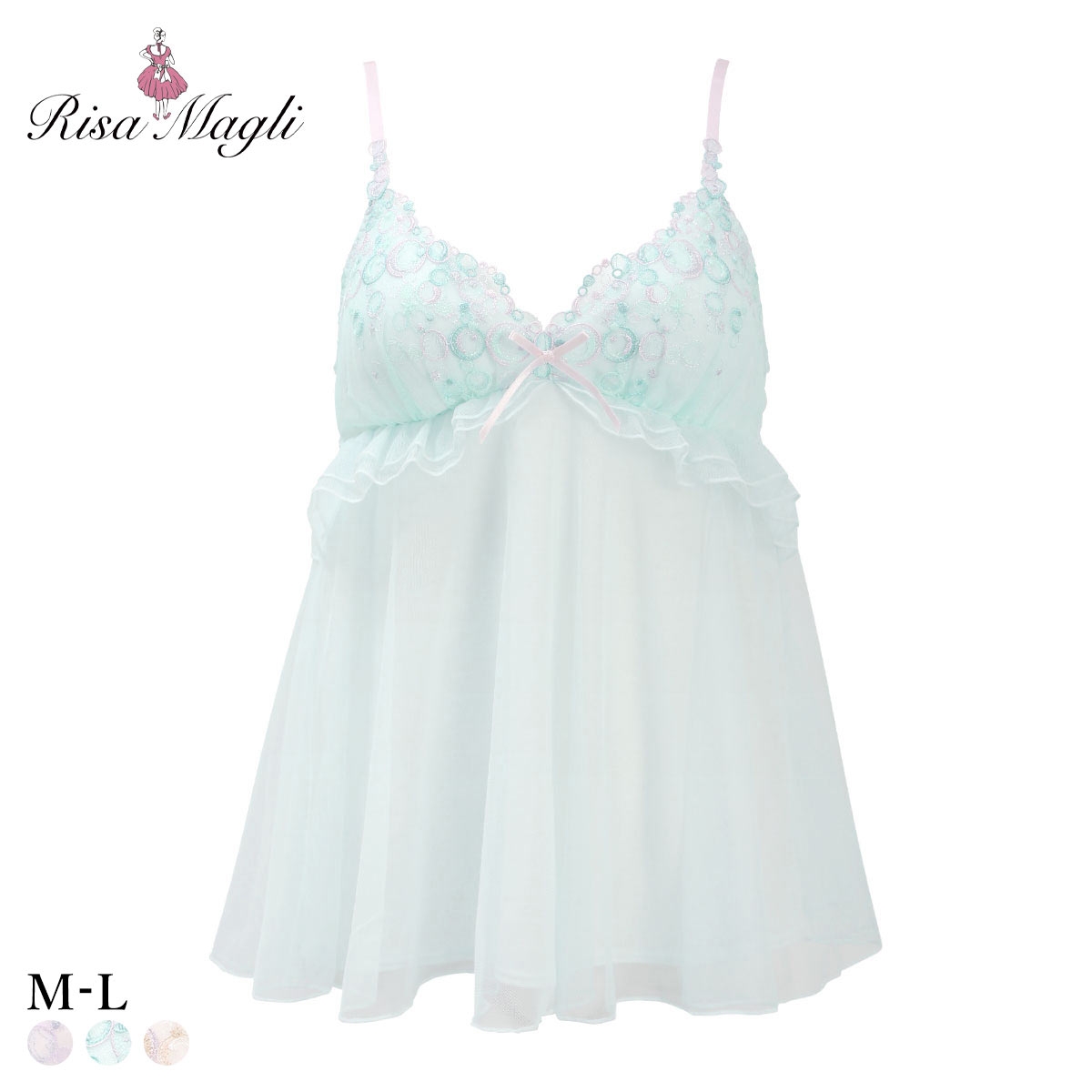 リサマリ アンチェ カップ付き キャミソール ミニスリップ ランジェリー Risa Magli(MI-ミント-M)