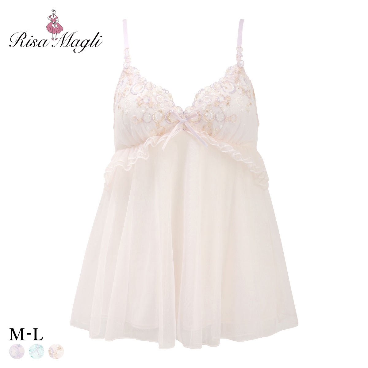 リサマリ アンチェ カップ付き キャミソール ミニスリップ ランジェリー Risa Magli(PI-ピンク-M)