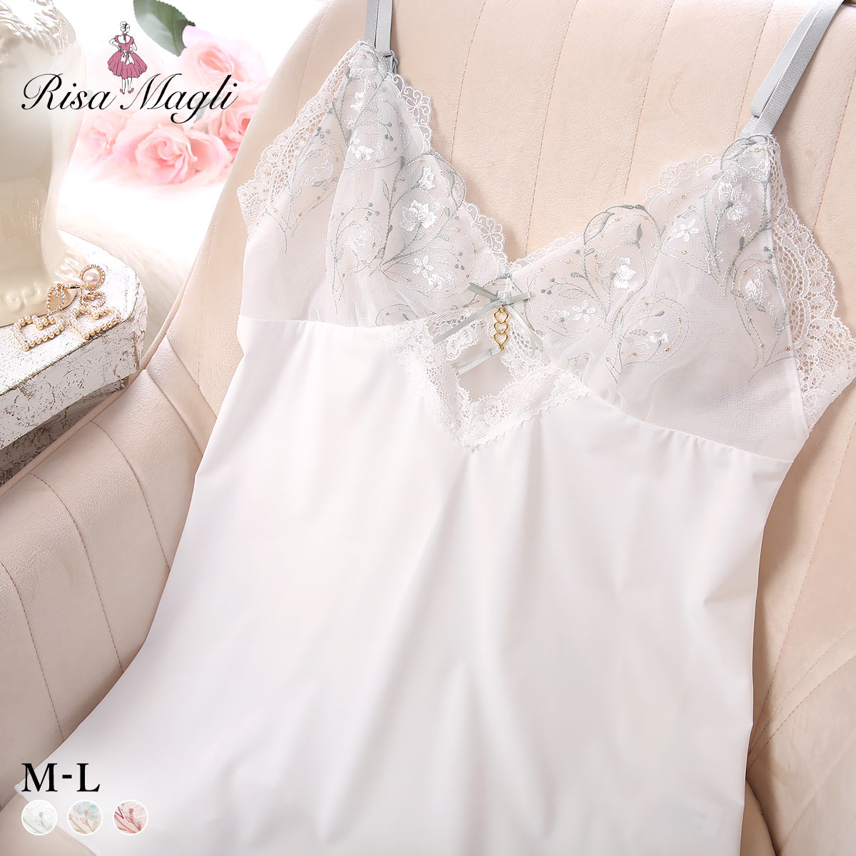 リサマリ フローチェ キャミソール ミニスリップ ランジェリー Risa Magli(WH-ホワイト-M)