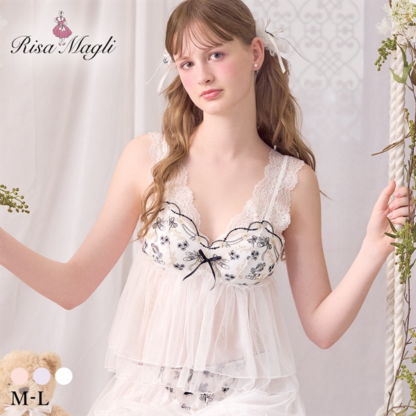 リサマリ ROOM プティ チュールレース カップ付き キャミソール ルームウェア パジャマ 下着 Risa Magli