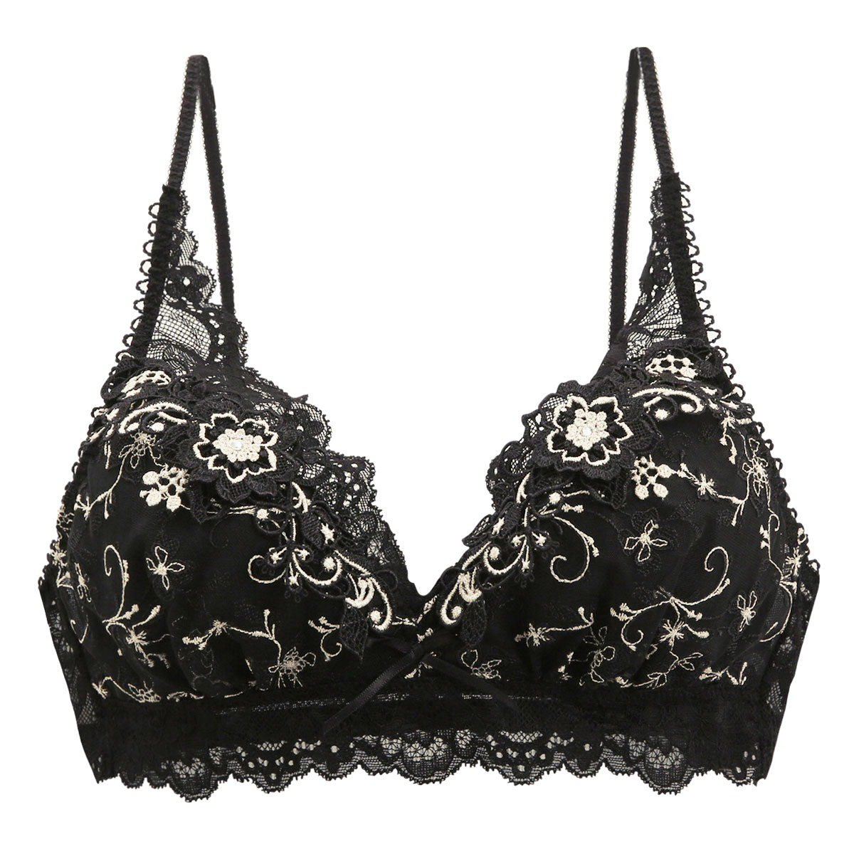 リサマリ Risa Magli レーヌ Reine ノエラ ノンワイヤー ブラジャー ブラレット ワイヤレスブラ 単品(BK-ブラック-M)