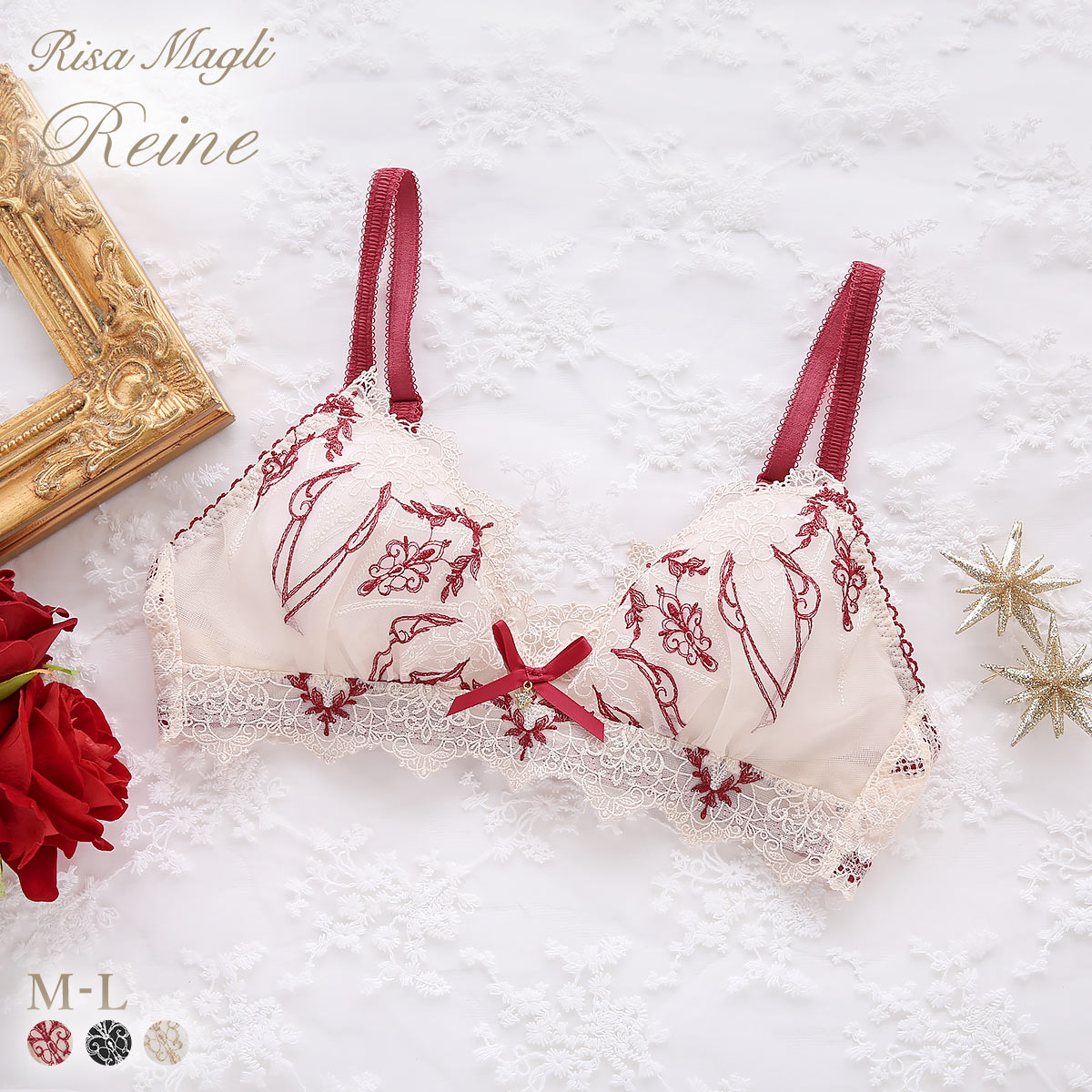 リサマリ レーヌ ジュエリー ソフトブラ ノンワイヤー ブラジャー ブラレット ワイヤレスブラ Risa Magli Reine(RE-レッド-M)