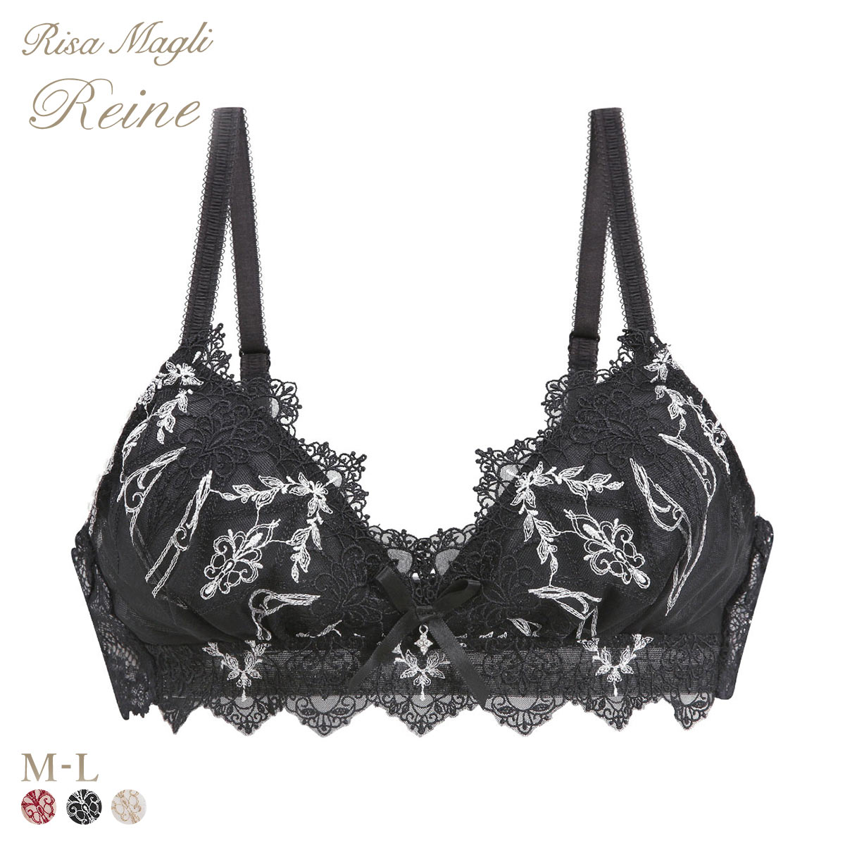 リサマリ レーヌ ジュエリー ソフトブラ ノンワイヤー ブラジャー ブラレット ワイヤレスブラ Risa Magli Reine(BK-ブラック-M)