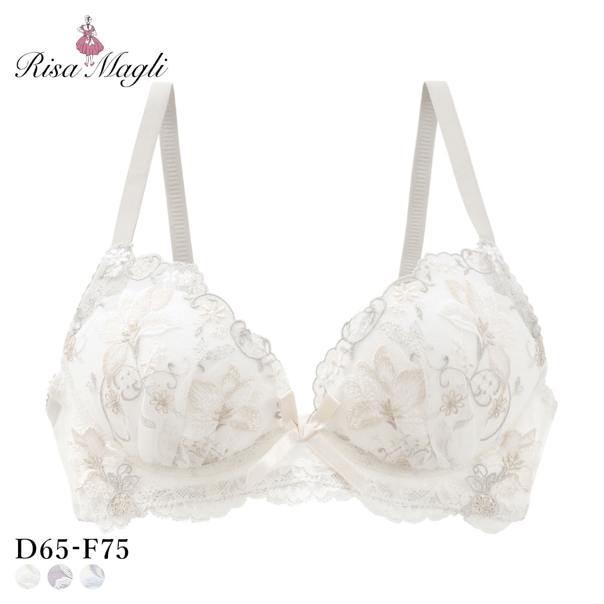 リサマリ フルーリ ノンワイヤー ブラジャー メロフィー DEF 谷間ブラ 大きいサイズ ワイヤレス Risa Magli(IV-アイボリー-D65)