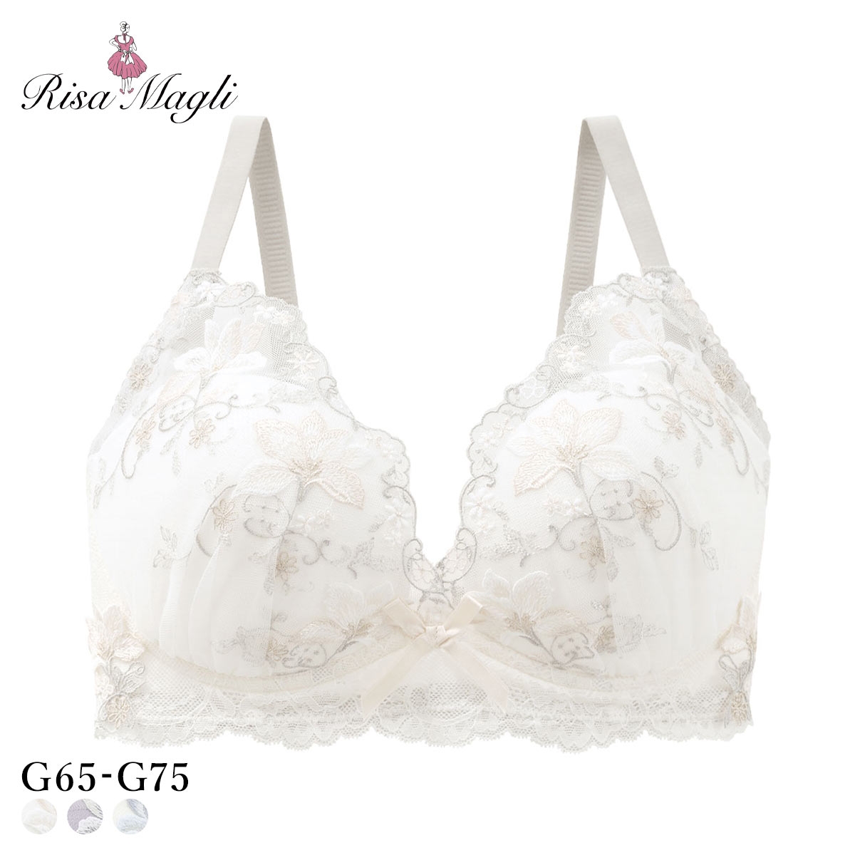 リサマリ フルーリ ノンワイヤー ブラジャー メロフィー G グラマーブラ 大きいサイズ ワイヤレス Risa Magli(IV-アイボリー-G65)