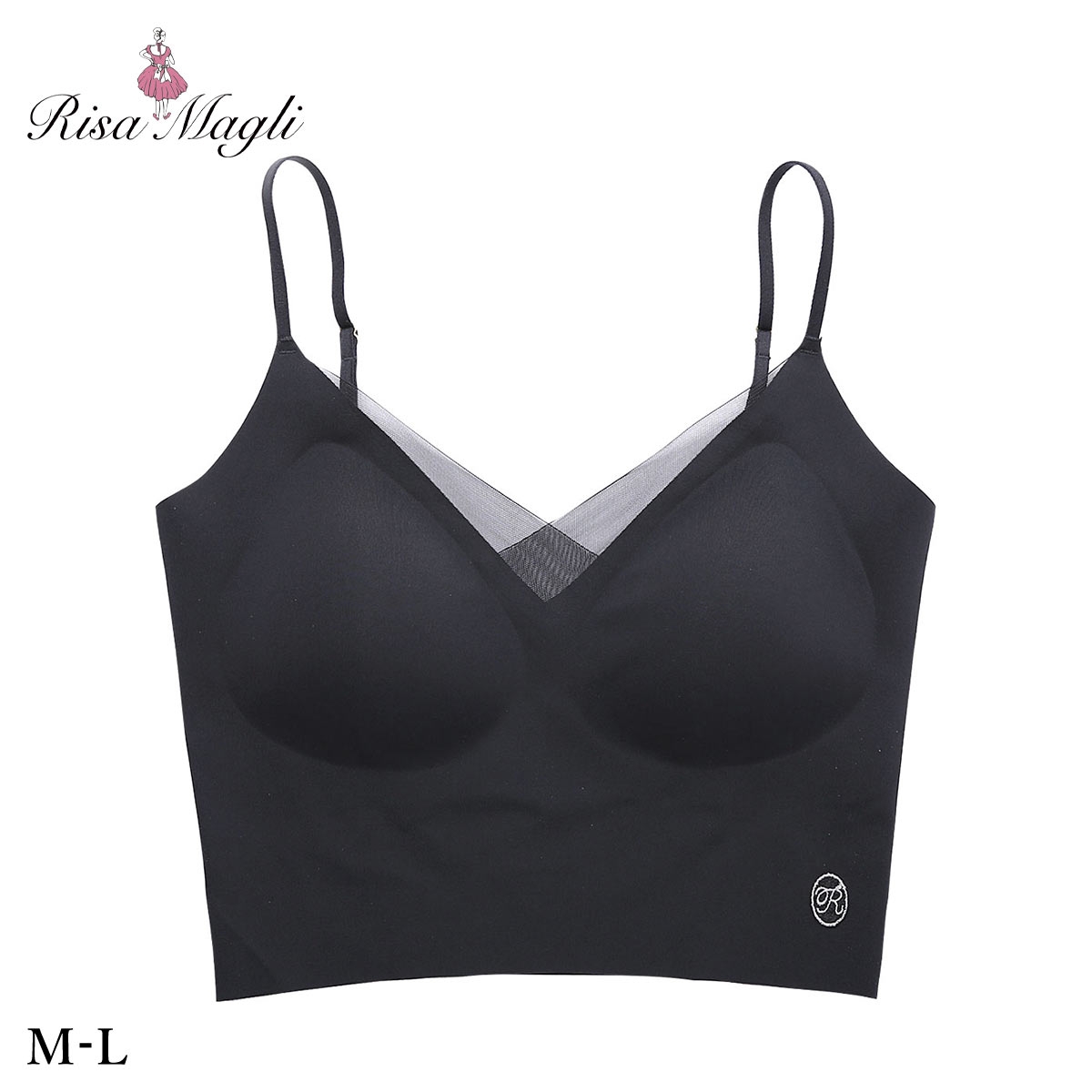 リサマリ コッキー シームレスキャミソール ソフトブラ ブラジャー ノンワイヤー ブラレット ワイヤレスブラ ML 単品 Risa Magli(BK-ブラック-M)