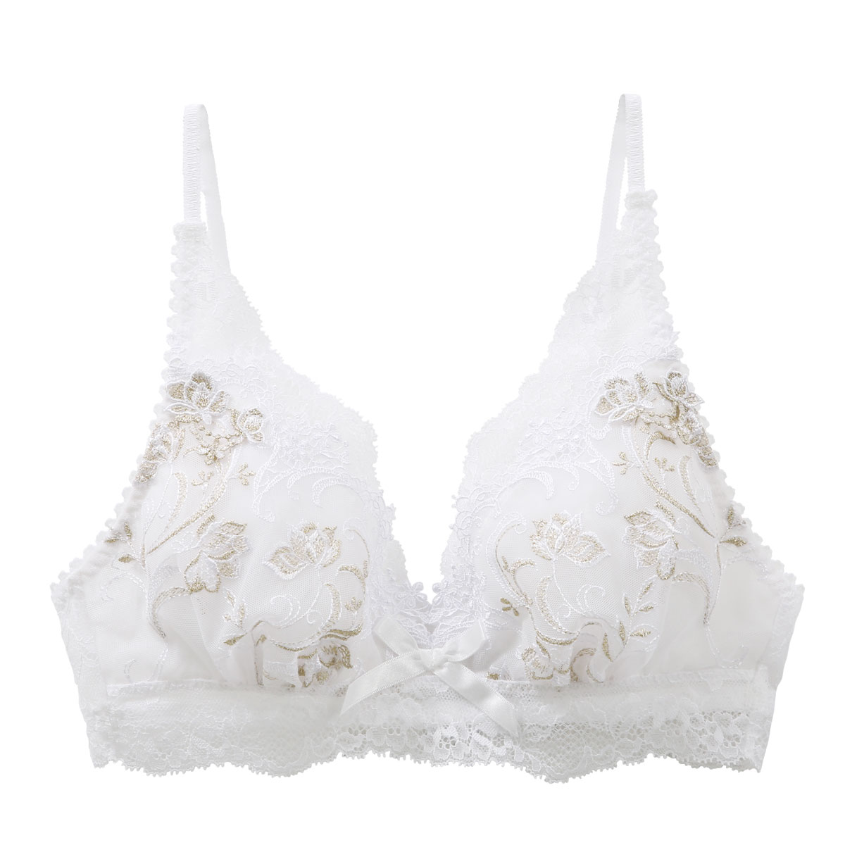 リサマリ Risa Magli レーヌ Reine フラフィー ノンワイヤー ブラジャー ソフトブラ ブラレット ワイヤレスブラ ML 単品(WH-ホワイト-M)