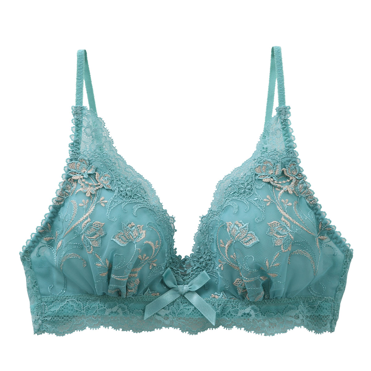 リサマリ Risa Magli レーヌ Reine フラフィー ノンワイヤー ブラジャー ソフトブラ ブラレット ワイヤレスブラ ML 単品(GR-グリーン-M)