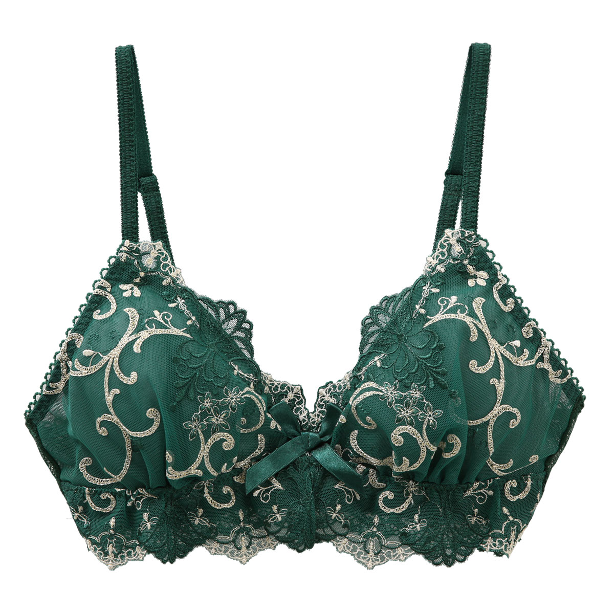 リサマリ Risa Magli レーヌ Reine シュトレン ソフトブラ ブラジャー ノンワイヤー ブラレット ワイヤレスブラ ML 単品(GR-グリーン-M)