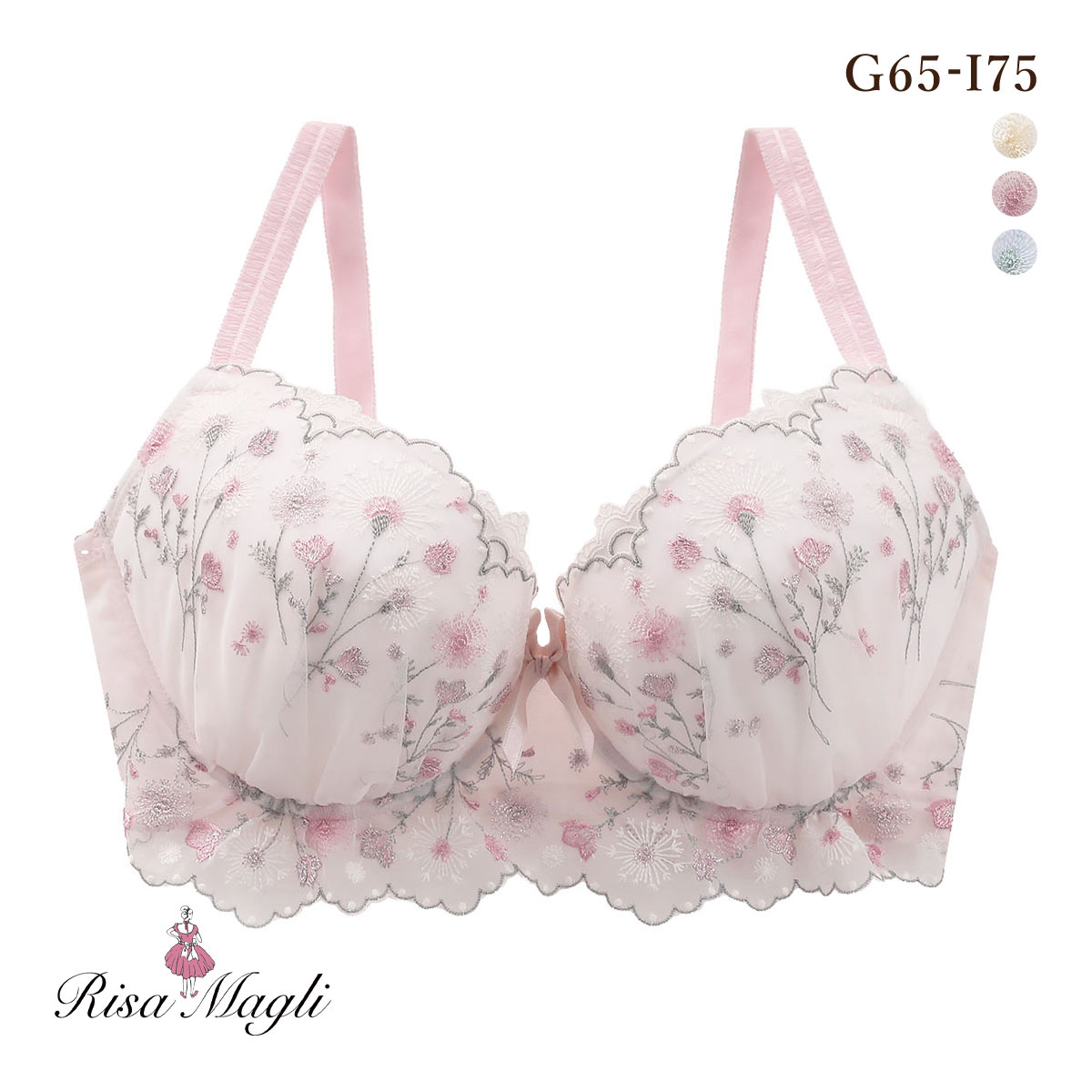 リサマリ ミリ 3/4カップ ブラジャー GHI グラマーブラ 大きいサイズ Risa Magli(PI-ピンク-G65)