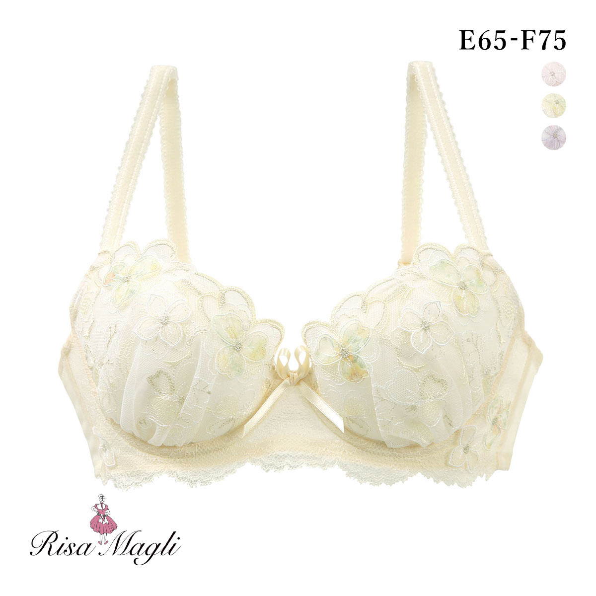 リサマリ マティア 3/4カップ ブラジャー EF 谷間ブラ 大きいサイズ Risa Magli(YE-イエロー-E65)