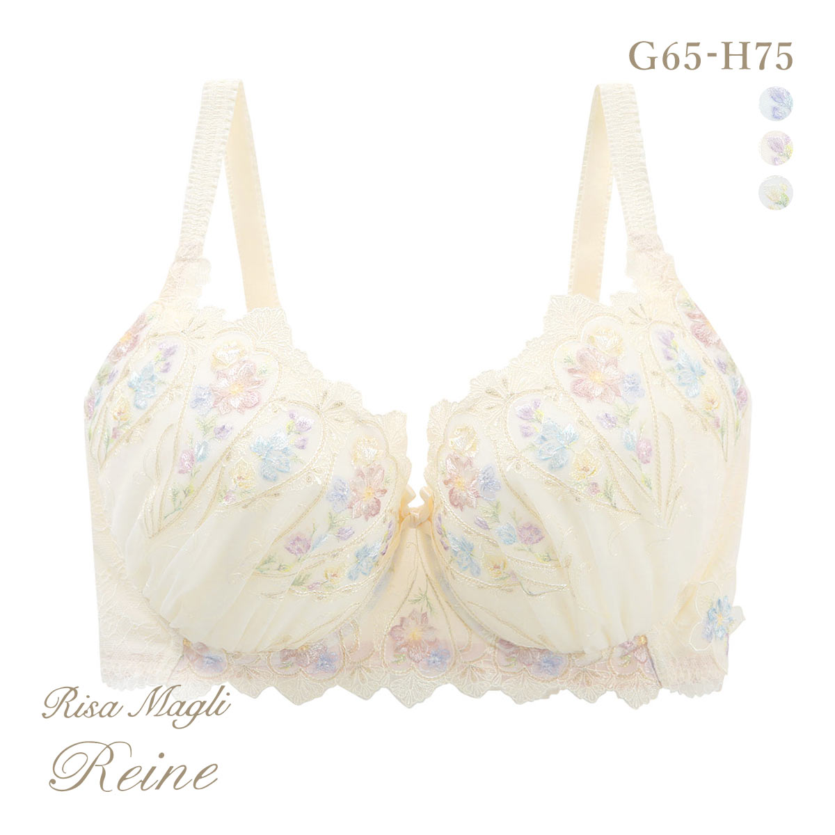 リサマリ レーヌ フロリタ ブラジャー GH グラマーブラ 大きいサイズ Risa Magli Reine(CR-クリーム-G65)