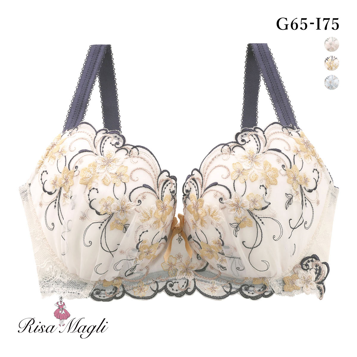 リサマリ アイシャ ブラジャー GHI グラマーブラ 大きいサイズ Risa Magli(MUS-マスタード-G65)