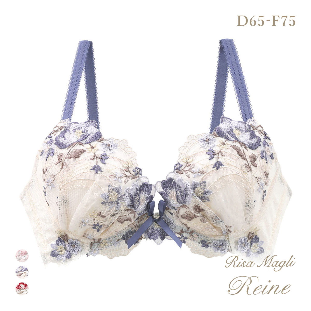 リサマリ レーヌ サリー 3/4カップ ブラジャー DEF 谷間ブラ Risa Magli Reine(BU-ブルー-D65)