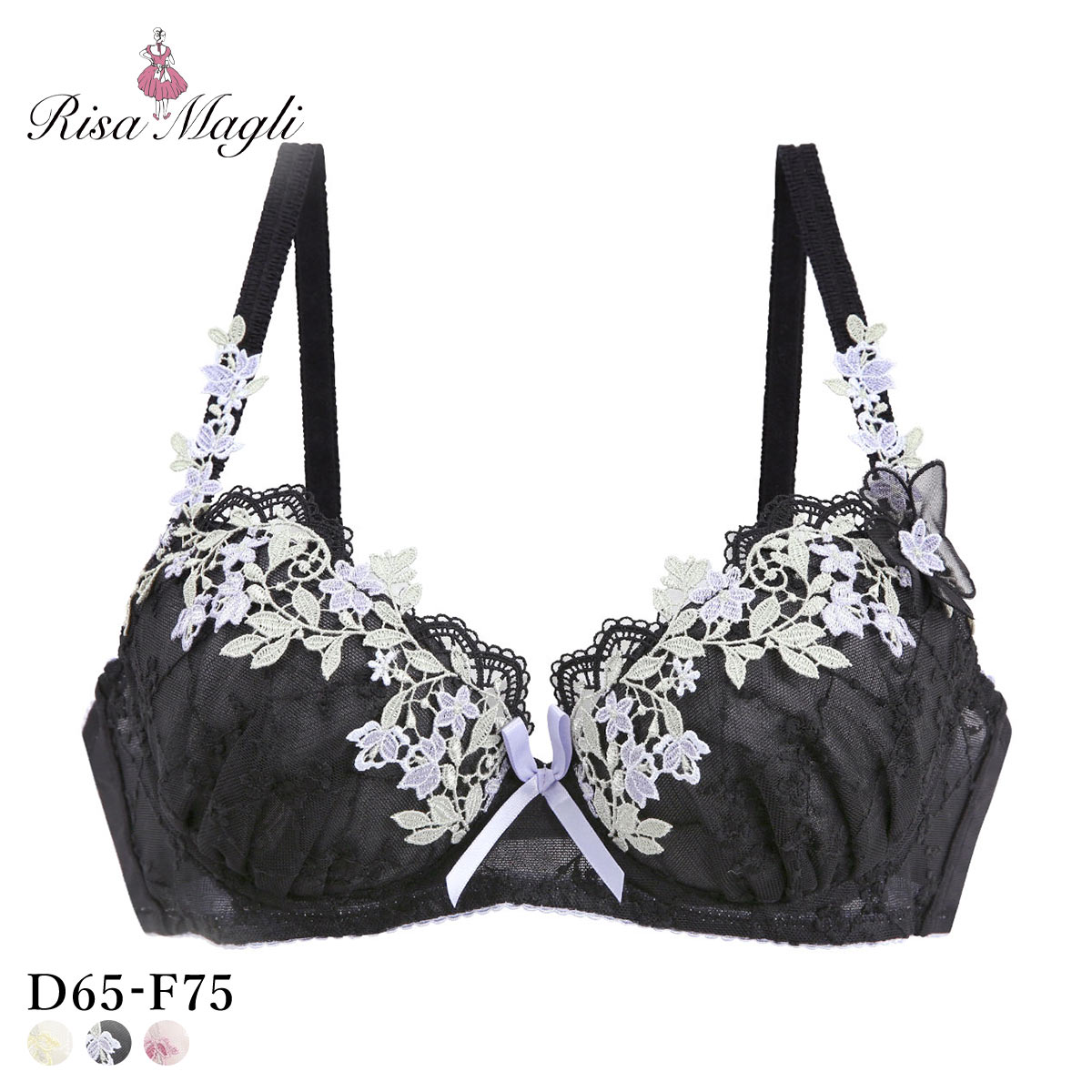 リサマリ ジニー 3/4カップ ブラジャー DEF 谷間ブラ 大きいサイズ Risa Magli(BK-ブラック-D65)