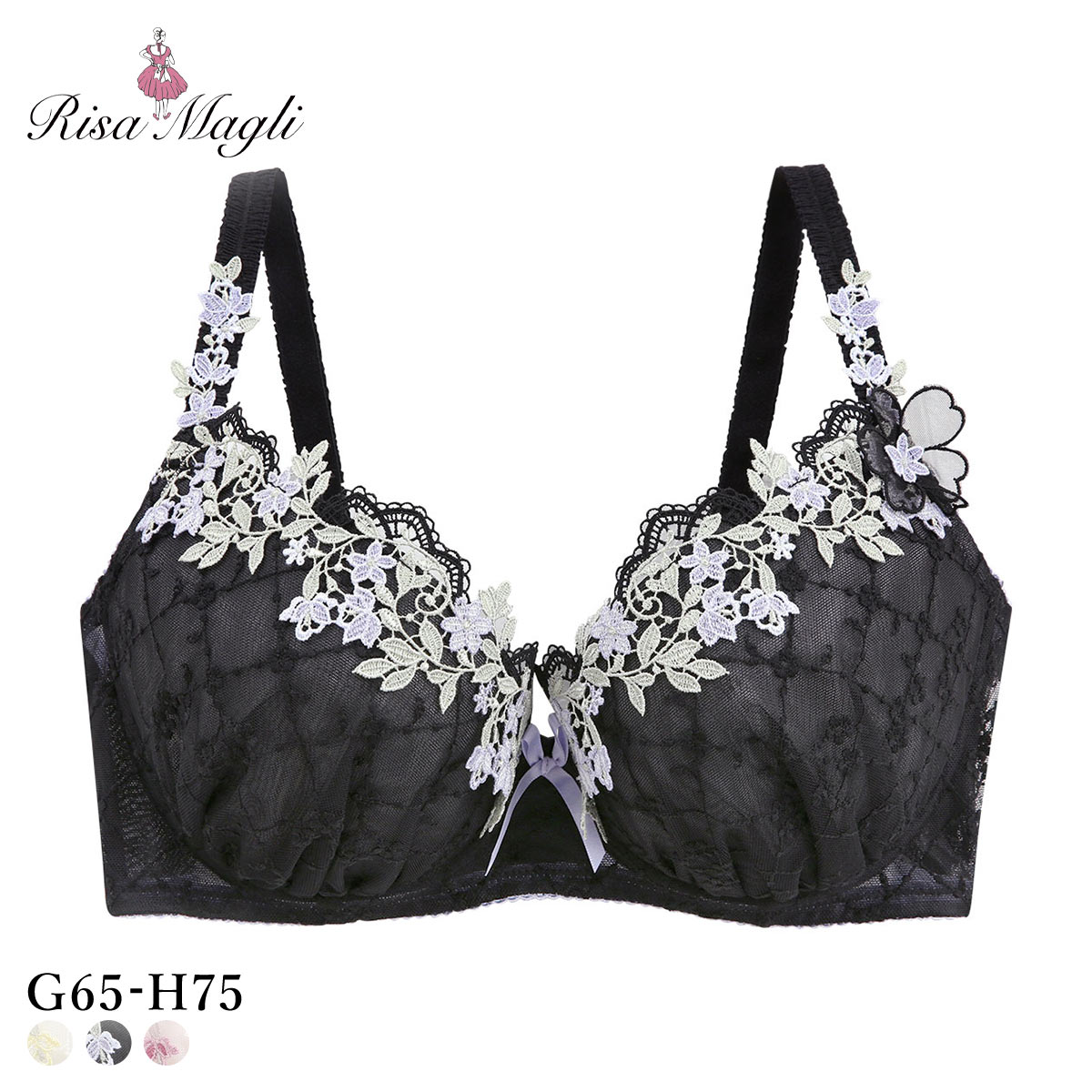 リサマリ ジニー 3/4カップ ブラジャー GH グラマーブラ 大きいサイズ Risa Magli(BK-ブラック-G65)