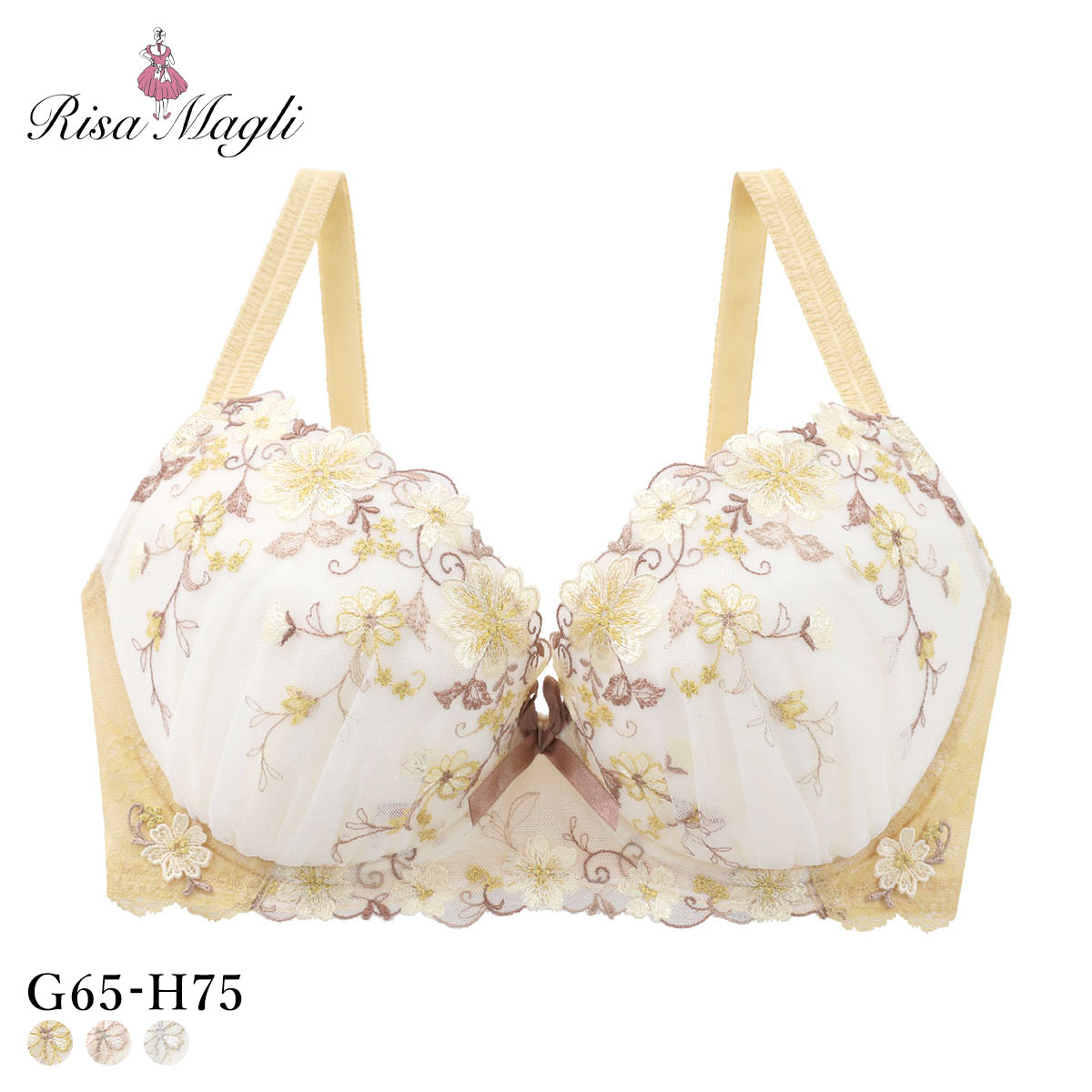 リサマリ ジア 3/4カップ ブラジャー GH グラマーブラ 大きいサイズ Risa Magli(MUS-マスタード-G65)