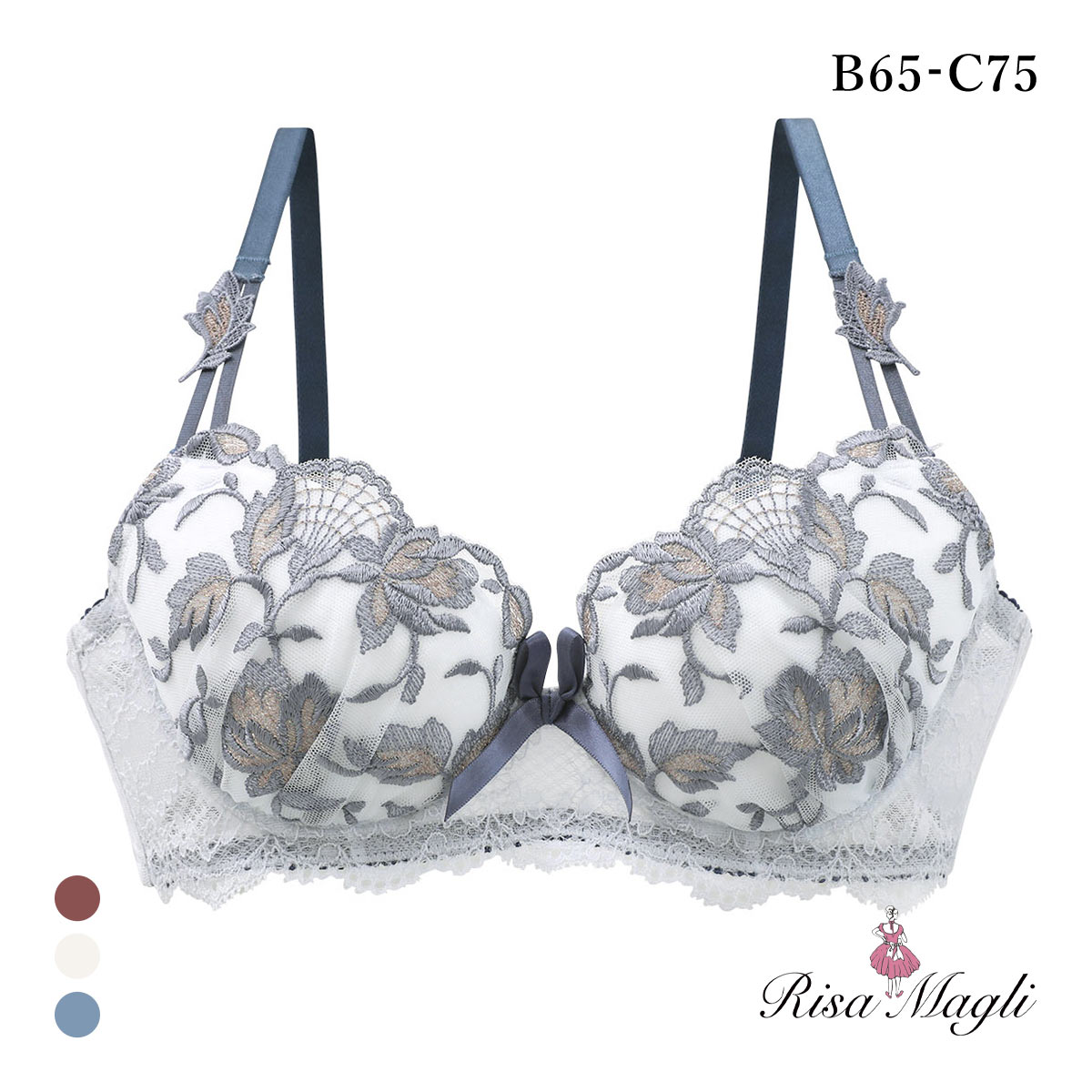 リサマリ エレノア 3/4カップ ブラジャー BC 谷間ブラ Risa Magli(BU-ブルー-B65)